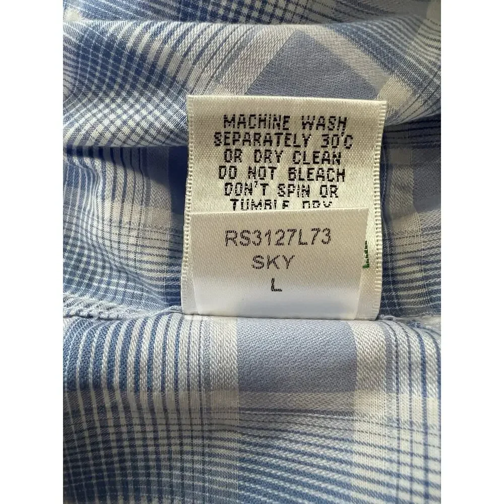 Bugatchi White & Blue Plaid Casual Button Down Shirt - Size Large - Classic Fit